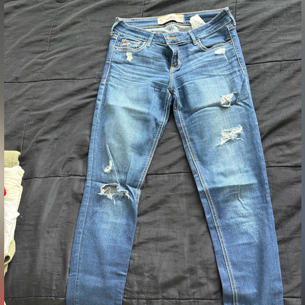 Hollister Blue Distressed Low Rise Skinny Jeans